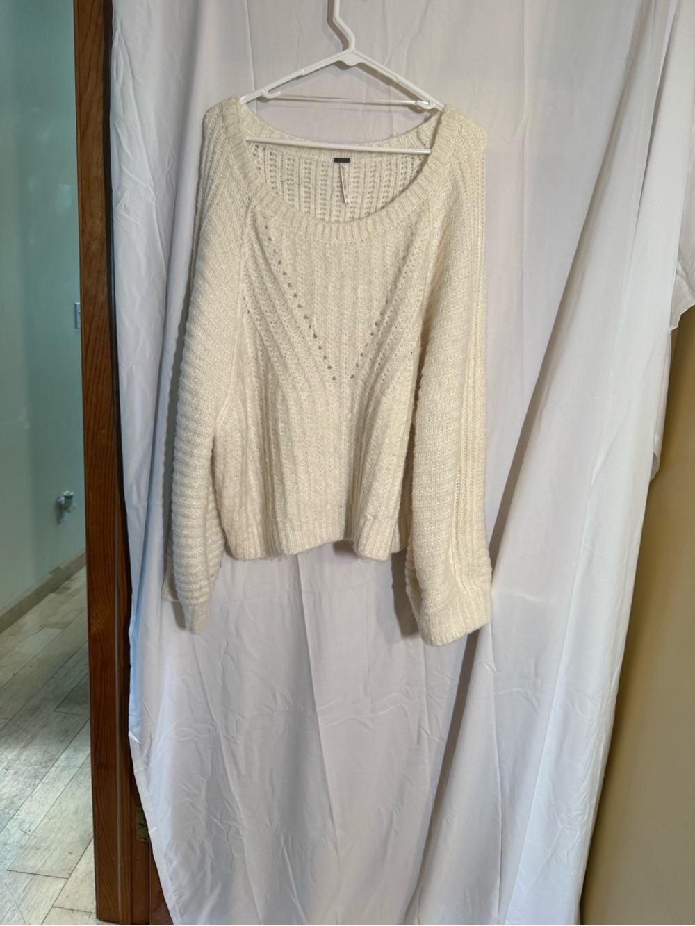 Free People Ivory Cable Scoop-Neck Pullover